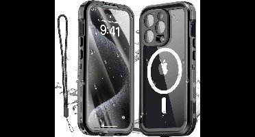 DrPhone AquaShield – Waterdichte Telefoonhoes – IP68 Waterdicht – 360° Bescherming – Geschikt Voor Magnetische Ring - Geschikt Voor iPhone 16 Pro Max - Zwart