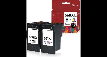 2-pack | Huismerk XL Inktcartridge PG-560 / CL-561 (PG-560XL + CL-561XL) Zwart + 3 kleuren Multipack Hoge capaciteit geschikt voor Canon