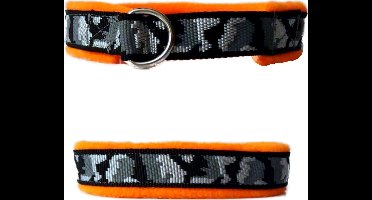 Sliphalsband - Maat XL - 4 cm breed - Comouflage grijs - Gevoerd neon oranje - Halfcheck halsband - Anti trek halsband - Honden halsband - Sterke rassen - Zeer sterk
