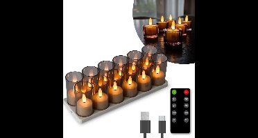 FlinQ Oplaadbare Waxinelichtjes - Led Kaarsen met Vlam-effect - Inclusief Afstandsbediening - Theelichtjes Oplaadbaar - Nep Kaarsen - 12 stuks