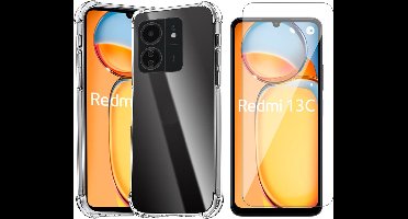Hoesje geschikt voor Xiaomi Redmi 13C 4G/5G / Poco C65 - Screenprotector Glas - Shockproof Transparant