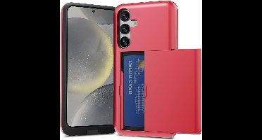 Hoesje Geschikt voor Samsung S25 / S24 Hoesje Rood - shockproof Backcover met pasjeshouder - Ruimte voor 2 pasjes