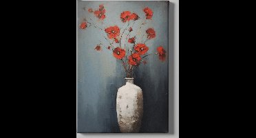 Canvas Schilderij - Olieverf Bloemen - Kunst - Wanddecoratie - 60x40x2 cm