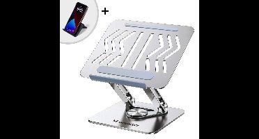 Laptopstandaard - Ergonomische Laptopstandaard - Verstelbaar en Opvouwbaar - 360° draaibaar - Aluminium - Zilver