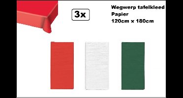 3x Wegwerp tafelkleed papier rood/wit/groen 120cm x 180cm - Thema feest festival thema feest evenement gala Italie