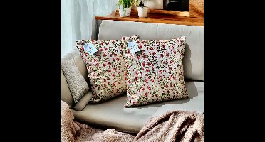 Kussens woonkamer - kussenhoes 40 x 40 cm - kussensloop - sierkussens - cushion cover - katoensilk - Kussenhoesjes - 2 stuks - etnisch Indiaas - borduurwerk - embroidery - Creme wit - rood - groen