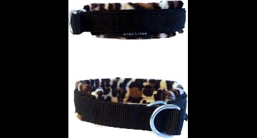 Sliphalsband - Maat L - Zwart - Groot panterprint Voering - Halfcheck halsband - Halsband - Hondenhalsband