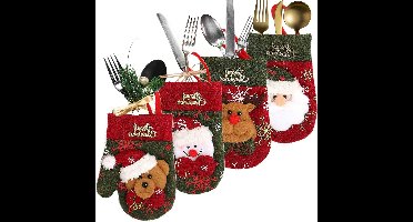 oCreon 4 Stuks Kerst Bestek Houders - Tafel Decoratie voor Diner - Mes & Vork Zakjes (5 -5 inch)