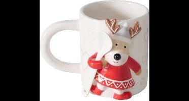 Vrolijke mok Kerst Rendier met lepeltje rood