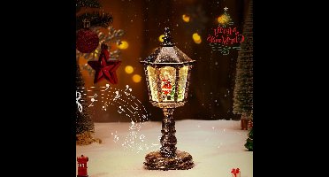 oCreon Kerst Lantaarn Sneeuwbol met Muziek - Vintage Water Glinsterend Nachtlampje - USB & Batterij