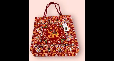 Schoudertas - Vedantan - Damesschoudertas - 40 x 40 cm - Katoen - Kleurrijk borduurwerk - Etnisch Cadeau - Kerst - Feest - WeekendTas - Shopper - Reistas - Tote bag -Draagtas - Ritssluiting