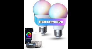 FlinQ Smart E27 - Slimme Lampen - Led lamp - RGB en Warm Wit Licht - Alexa & Google Assistant - 2-pack - Wit