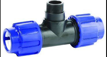 PP klemkopp. T-stuk 90x4x90 bu.dr.PN10*