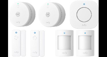 eufy Security slim alarm systeem | 7-delig Beveiligingspakket | 2 Rookmelder | 2 Deur/Raamsensor | 2 Bewegingsmelder | 1 Sirene | Voordeelset