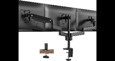 Core® Monitorarm 3 schermen - Muurbeugel - Klemdoorvoertule - Zwart - 44cm x 34cm x 15cm