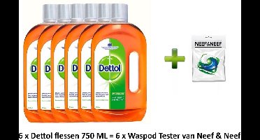 6 PACK Dettol Allesreiniger- schoonmaakmiddel- Allesreiniger - 750 ml + Waspod testertje GRATIS erbij!!