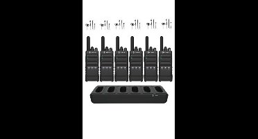 Set van 6 Cobra PX650 UHF PMR446 portofoons met multilader en D-shape oortje