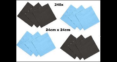 240x Servetten zwart en lichtblauw 24cm x 24cm - 3 laags - Cocktail servet diner eten knoeien restaurant BBQ thema feest verjaardag feest WK