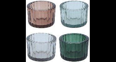 Arti Casa Theelichthouders Set van 4 - Geribbeld Design - Waxinelichthouder voor Tafel en Woonkamer - Ø 5,5 x 3,5 cm