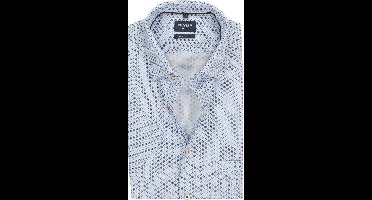 OLYMP Luxor modern fit overhemd - korte mouw - dobby - wit met licht- en donkerblauw dessin - Strijkvrij - Boordmaat: 44