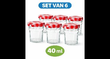Mini Jam Potjes – Set van 6 – 40 ml – 5 x 5 x 5,5 cm – Glazen Confiture Potjes met Deksel – Voor Jam, Honing & Sausjes