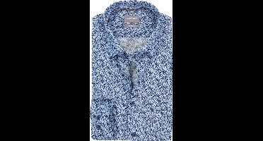 OLYMP Luxor comfort fit overhemd - mouwlengte 7 - dobby - licht- en donkerblauw met groen dessin - Strijkvrij - Boordmaat: 46