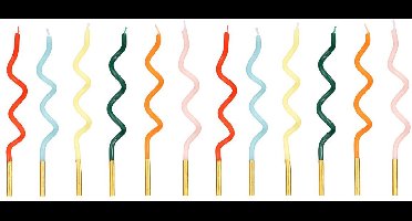 PartyDeco Kaarsen Regenboog Krul 14 cm 12 stuks