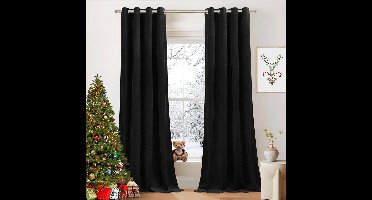 Gordijnen Kant en Klaar,Fluwelen Gordijnen(300 g/m2),Stof Verduisterende Gordijnen voor Woonkamer, Slaapkamer, Kinderkamer,met Lussen 2 Stuks,132x240cm,Zwart