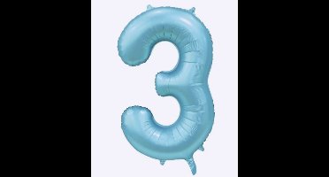 Folie Ballon Cijfer 3 Satin licht blauw XL 86 cm