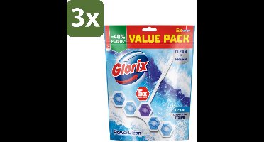3 x Glorix - Power Clean - Toiletblok - Ocean - Hersluitbare Verpakking - 5 Blokken - Toiletblok - Hygiëne - Reinigen - Kalk - Schuim