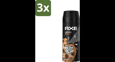 3 x Axe Deodorant Bodyspray Leather & Cookies 150 ml - Deodorant - Bodyspray - 48 Uur Bescherming - Leer En Koekjes Geur - Zinktechnologie