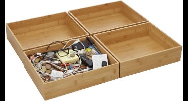 Gerimport Lade organizer - 4x - bamboe hout - 32 x 24 x 7 cm - bakje - kast sorteerbakje