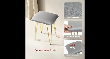 Make-uptafel met LED Verlichting en Kruk 100x40x121,5 cm – Moderne Kaptafel met Spiegel, 3 Houten Laden, Hoogglans Tafelblad, Fluwelen Kruk, Grijs/Wit – Pauwhome