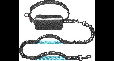 Oneay Handsfree hondenriem met ritsvakje, dubbele gewatteerde handgrepen en sterk elastisch koord, geschikt voor kleine, middelgrote en grote honden