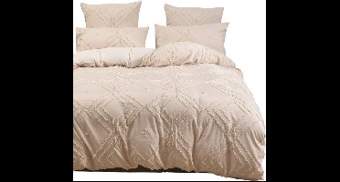 3-Delige Khaki Diamond Plush Dekbedovertrekset — Warm & Getextureerd - 220x240cm