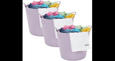 Excellent houseware Flexibele kuip / emmer - 3x - lila paars - 27 liter - kunststof - 42 x 35 cm