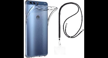 Set met hoesje en nekband voor huawei p10 - Flexibele, transparante TPU-bescherming, verstelbare universele nekband voor mobiele telefoons, zwarte nekband, transparante draagriem van Phonillico®