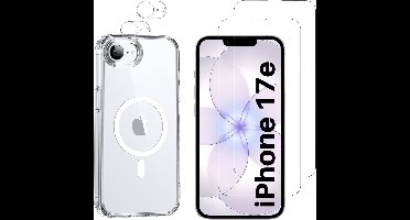 iPhone 17e Hoesje backcover Shockproof siliconen Transparant met geïntegreerde magnetische cirkel + 2 gehard glazen screenprotectors + 2 Camera Protector van glas