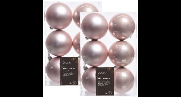 Decoris Kerstballen - 12x st - lichtroze - D8 cm - kunststof - mat/glans - kerstversiering