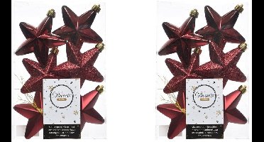 Decoris kersthanger sterren - 12x st - donkerrood - 7 cm - kunststof - kerstornamenten - kerstversiering