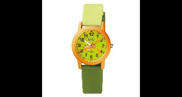 Q&Q VS49J008Y - Horloge - Sport - Analoog - Kinderen - Unisex - Plastic band - Rond - Kunststof - Cijfers - Mini Dino - Geel - DonkerGroen - Oranje - Multi