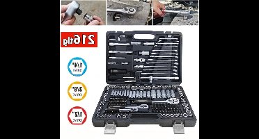 Dopsleutelset – Doppenset – Ratels – Sleutelset – Bitset – 216-delig – Omkeerbare Ratels 1/4", 3/8" & 1/2" – Robuust Metaal Met Koffer