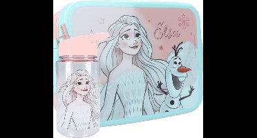 Disney Frozen Lunchset Kinderen – Broodtrommel en Drinkfles Set – Elsa Olaf Lunchbox School – Meisjes Lunchset Basisschool – Officiële Frozen Eten en Drinken Set – School Lunchpakket Kind