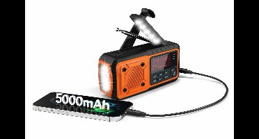 FlinQ RescueWave DAB+/FM/Bluetooth Noodradio Solar, Opwindbaar, Batterij, USB-C - Ideaal voor noodpakket - Draagbare Survival Radio - 5000 mAh - SOS-alarm - Wekker - Powerbank Zonneenergie - Bouwradio - Opwindbare Zaklamp