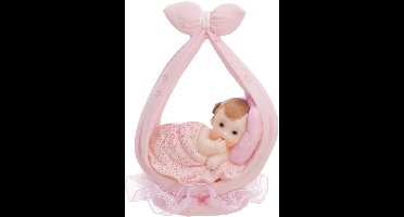PARTYDECO - Beeldje klein meisje in roze sjaal 11 cm voor doop