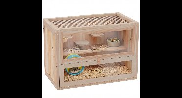 Hamsterkooi - Hamster - Knaagdierenkooi - Plexi glas - Hout - 60 x 35 x 42cm