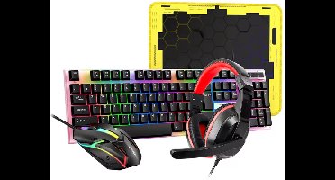 4-in-1 Gaming Set – Toetsenbord, Gaming Muis, Headset & Muismat – RGB LED Verlichting – Bedrade USB – 104 Toetsen – PC / Laptop Gaming Combo
