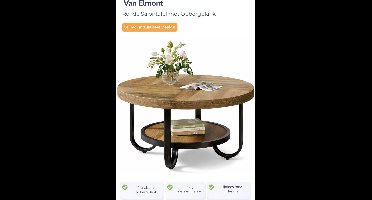 Van Elmont Ronde Salontafel - Salontafels - Salontafel met Opbergplank - Bijzettafel Bruin - Tafel - Sidetable voor Woonkamer, Thuiskantoor - 79 x 79 x 45 cm