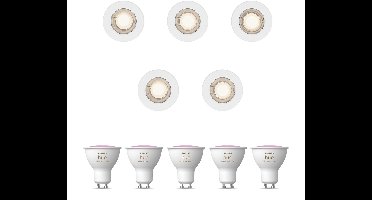 Philips Hue Peridot Set van 5 Inbouwspots (Wit) - Rond - Niet Richtbaar - GU10 - Wit en Gekleurd Licht - Hue White and Color Ambiance