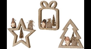 Decoris kerstdecoratie gnoom hout 14,5x16,5cm bruin winter.